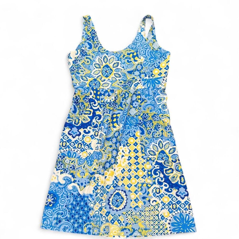 Jude Connally Mary Pat Summer blue yellow sundress - L